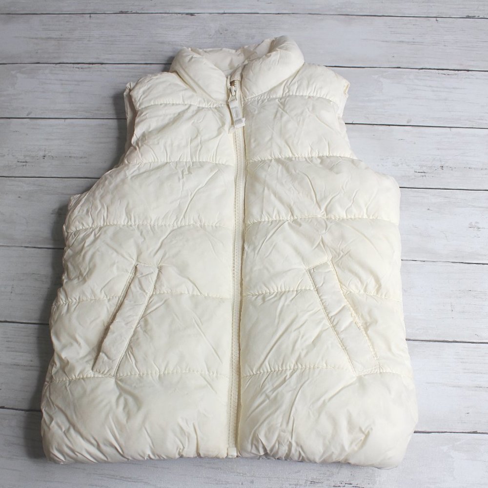 Old Navy Girl's Sleeve Puffer Jacket Vest Size S 6-7 Winter White Fleece